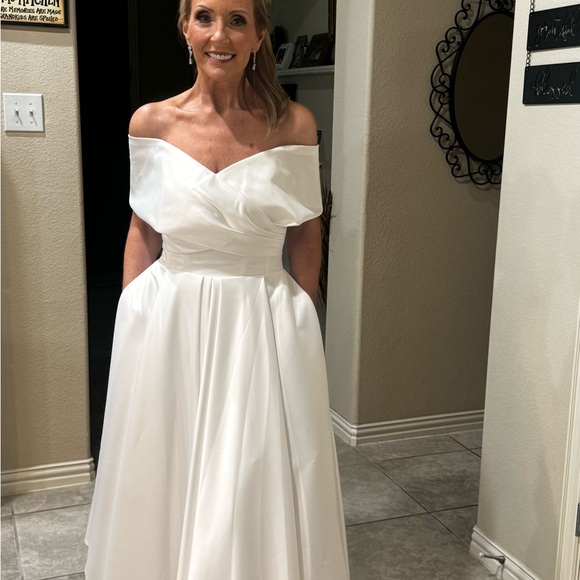 Chic Off-Shoulder Satin Wedding Dress - Picture 1 of 3